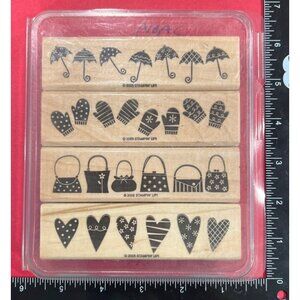 Stampin Up! Rubber Stamp Set - Umbrella Mittens Purses & Hearts Designs